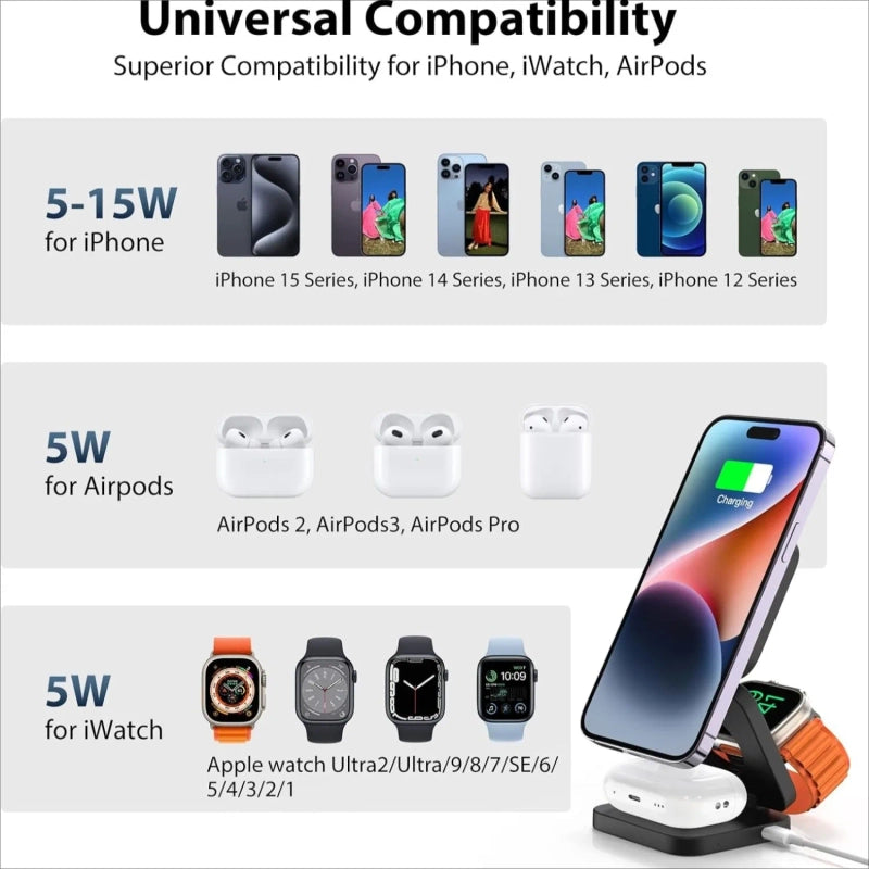 3-in-1 Foldable Wireless Charger - Charge All Your Apple Devices Fast!