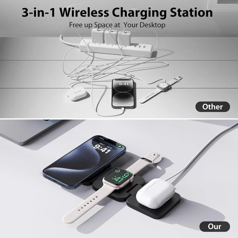 3-in-1 Foldable Wireless Charger - Charge All Your Apple Devices Fast!