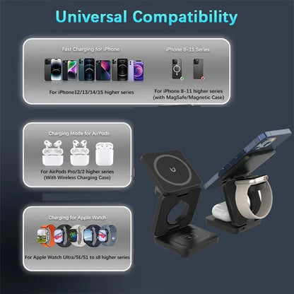 3 in 1 Wireless Charger Stand Magnetic Foldable Wireless Charger