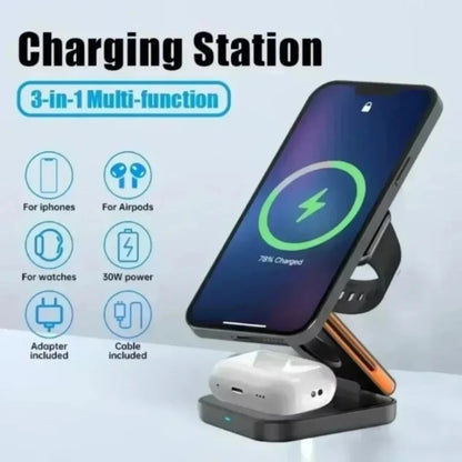 VIKEFON 3 in 1 Foldable Magnetic Wireless Charger Stand t Charging Station